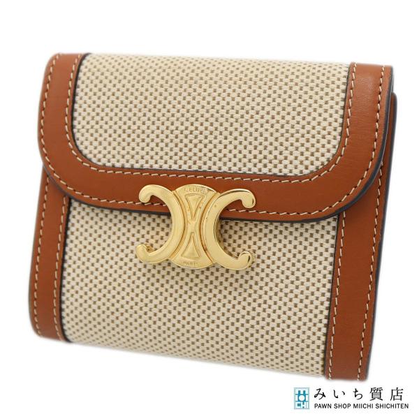 質屋 CELINE セリーヌ スモールフラップウォレット トリオンフ テキスタイル&amp;カーフスキン 財...