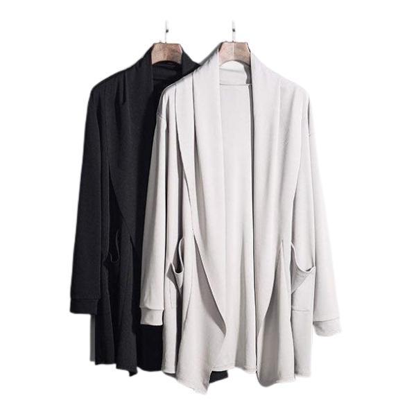 【特価】カーディガン メンズ ロングカーディガン 長袖 ロング丈 無地 ポケット付き ボタンなし ジ...