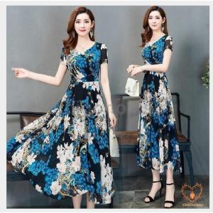 【値下げ】ワンピース レディース 40代 きれいめ 春夏 半袖  花柄ワンピース ロング丈 チュニック 大きいサイズ パーティードレス 韓国風 おしゃれ