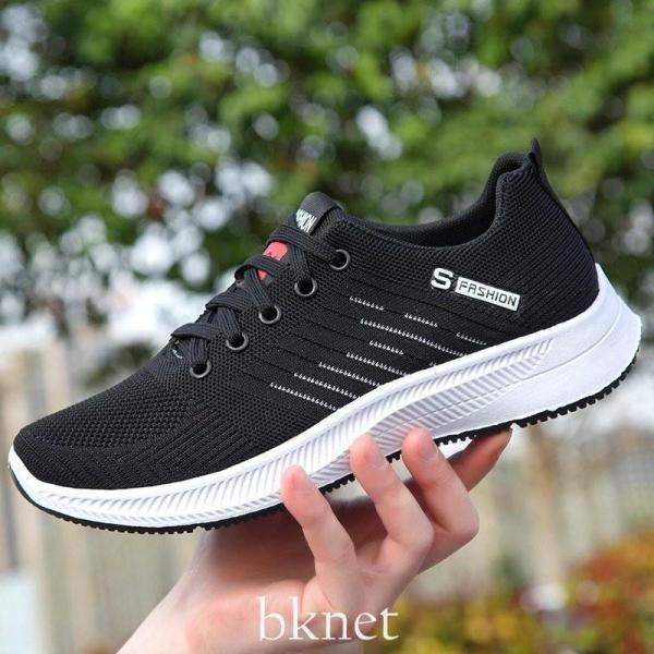 スニーカーニットアッパースリッポンローカットメンズスニーカーカジュアルシューズ通気性ウォーキングシュ...