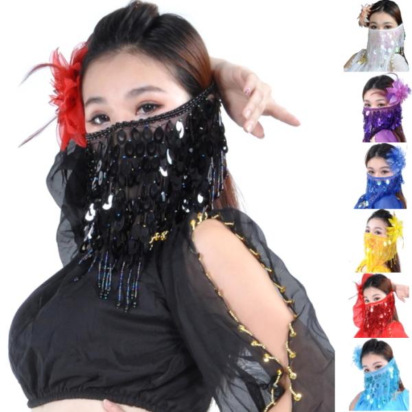 ベリーダンス フェイスベール マスク 顔 スパンコール キラキラ レース ベール オリエンタル アラ...