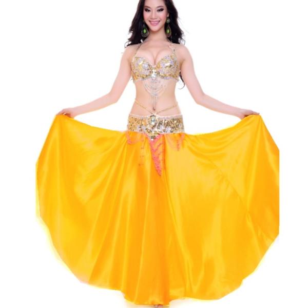 ダンス衣装 広がるスカート【イエローオレンジ】 サテンスカート ペチコートにも ロングスカート フレ...