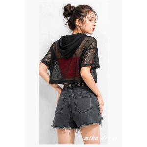 メッシュパーカー トップス フード付き 半袖 ...の詳細画像3