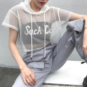 メッシュパーカー トップス フード付き 半袖 ...の詳細画像5