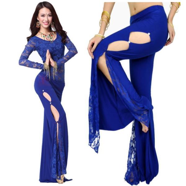 ダンス衣装 ストレッチパンツ【ブルー】ヨガウェア フィットネスウェア ピラティス 社交ダンス 青 c...