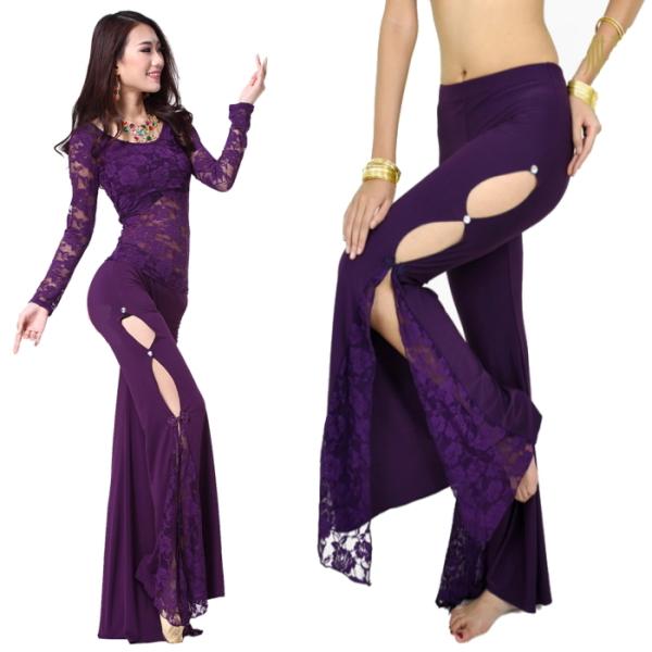 ダンス衣装 ストレッチパンツ【パープル】ヨガウェア フィットネスウェア ピラティス 社交ダンス 紫 ...