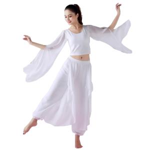 【ホワイト トップスのみ】優雅な衣装 セットアップ長袖 スカーチョ ダンス衣装 レディース 文化祭 衣装 ラテン 社交ダンス cy3n-