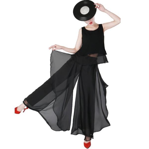 上下セットアップ【ブラック】ダンス衣装 トップス パンツ スカンツ ワイドパンツ ヒップホップ ヤフ...