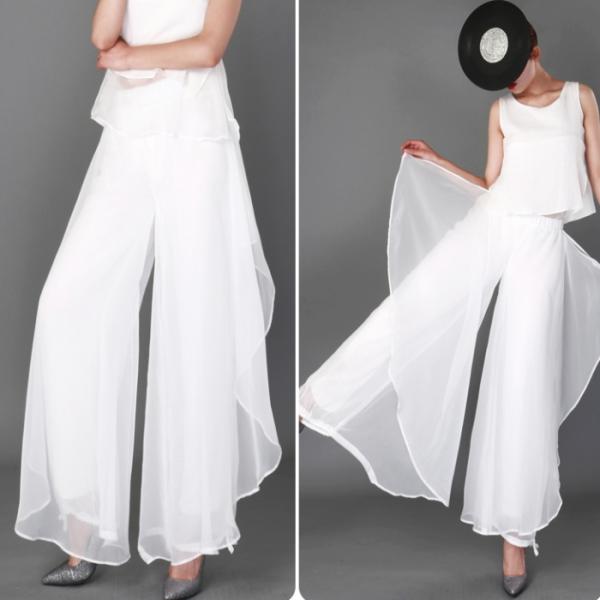 訳あり 上下セットアップ【白】ダンス衣装 トップス パンツ スカンツ ワイドパンツ ヒップホップ c...