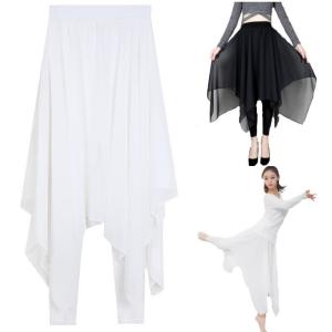 ダンス衣装 スカート付きパンツ(ホワイト-裾ランダム) レギンス パンツ 美脚 体型カバー シフォン スパッツ レギパン-cy4n-p0｜mika