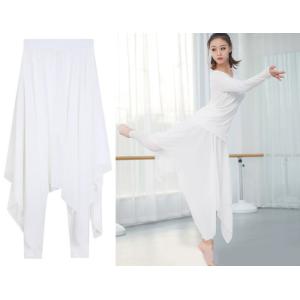 ダンス衣装 スカート付きパンツ(ホワイト-裾ランダム ) レギンス パンツ 美脚 体型カバー シフォ...