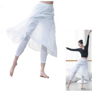 ダンス衣装 スカート付きパンツ(ホワイト-裾レギュラー) レギンス パンツ 体型カバー シフォン スパッツ レギパンcy5n-pa3｜mika