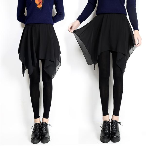 ダンス衣装 スカート付きパンツ【ブラック-裾ショート 】レギンス ダンス パンツ  シフォン スパッ...
