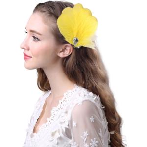 羽根 フェザー ヘアアクセ【イエロー】ビックコサージュヘッドドレス