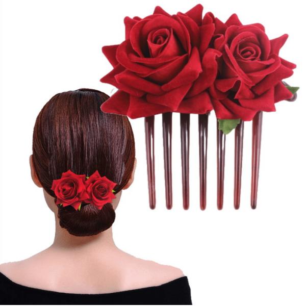 ヘアアクセサリー ヘアコーム ダンス ヘッドドレス 成人式 髪飾り 赤 薔薇 フラメンコ  大きなバ...