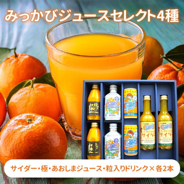 みっかびジュースセレクト4種（サイダー・極・あおしまジュース・粒入りドリンク×各2本）