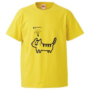 おもしろTシャツ ヒラメキねこ ギフト プレゼント 面白 メンズ 半袖 漢字 雑貨 名言 パロディ 文字｜mikanbako