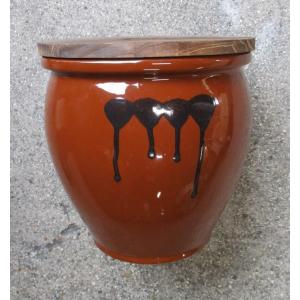 久松窯 漬物容器 丸壺３号  焼杉蓋付 ５.４リットル 梅干し、味噌作り用。