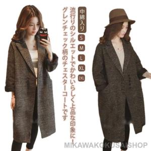 ツイード ロング丈 チェスターコート チェック柄...の商品画像