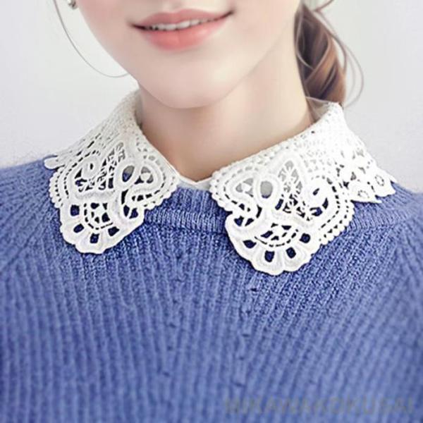 レディース エレガントレース付け襟 繊細なレース花柄 着脱式 上品 お姫様 レトロ 透け編み カジュ...