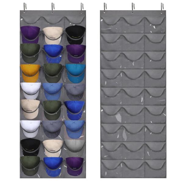 【改良版】吊り下げ収納袋 8段 24グリッド ウォールポケット 帽子収納  帽子掛けハンガー クロー...