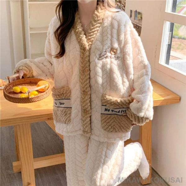 マタニティ パジャマ 冬 モコモコ クマ 柔らかい おしゃれ 長袖 マタニティ ルームウェア 授乳口...