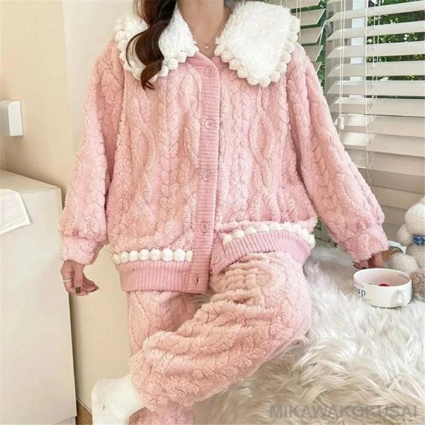 マタニティ パジャマ 冬 モコモコ 無地 シンプル カジュアル 長袖 マタニティ ルームウェア 授乳...