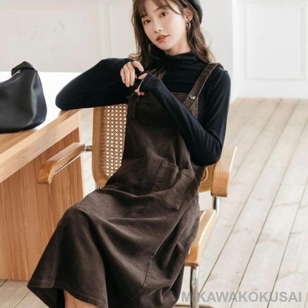 ジャンパースカート コーデュロイ レディース 春 秋 冬 ロングワンピース 大きいサイズ ノースリー...