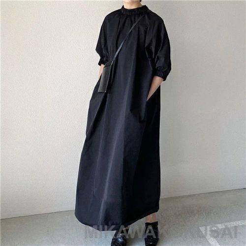 ワンピース 春 きれいめ ロング 黒 ブラック ホワイト 半袖 ドレス 結婚式 おしゃれ ワンピ A...