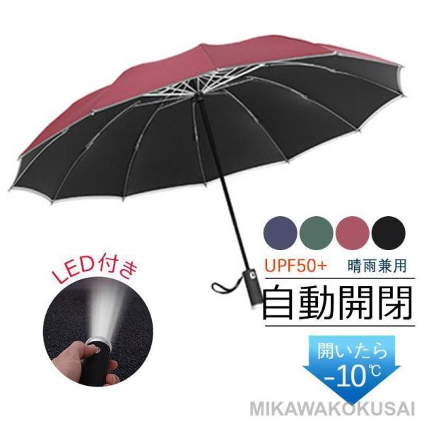 日傘 折りたたみ傘 晴雨兼用 自動開閉 丈夫 遮光 遮熱 UVカット LED付き 畳み UPF50+...