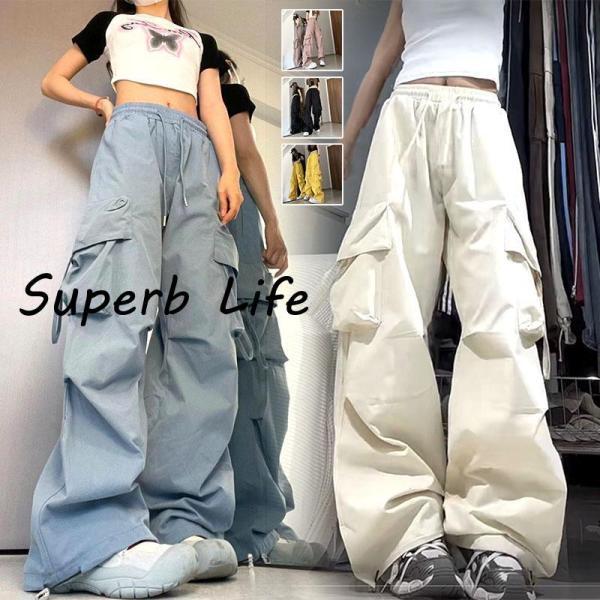 ズボン レディース ワイド カーゴパンツ ワークパンツ 体型カバー 大きいサイズ リラックスパンツ ...