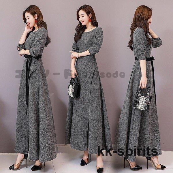 パーティードレス 結婚式 40代 30代 ロング 袖あり 長袖 韓国風 大きいサイズ フォーマルドレ...