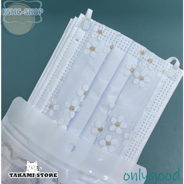 マスク 使い捨て 花柄 レディース おしゃれ レース柄 感染予防 不織布 4層構造 3D 個性的 5...