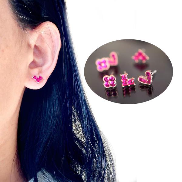 6035 上品 ルビー 花 ハットクローバー ピアス 金属アレルギー対応 ピンクゴールド