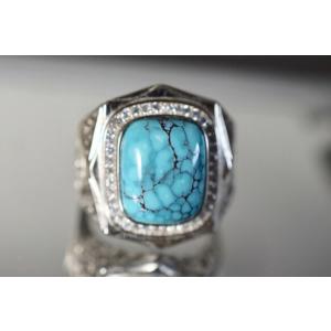 Indian Jewelry 天然石 ターコイズ インレイ装飾 ダイヤ型デザイン