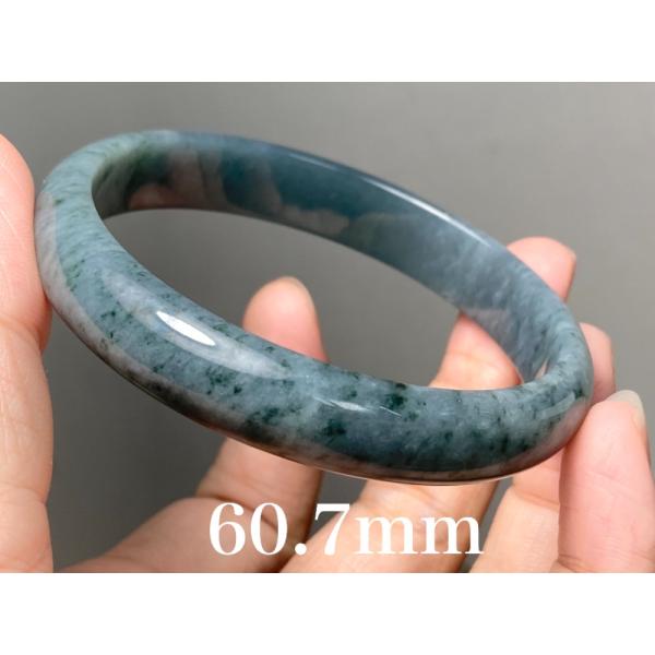 BG9-02 美品 糯氷種 深灰藍花 60.7MM グアテマラ産  本翡翠 バングル