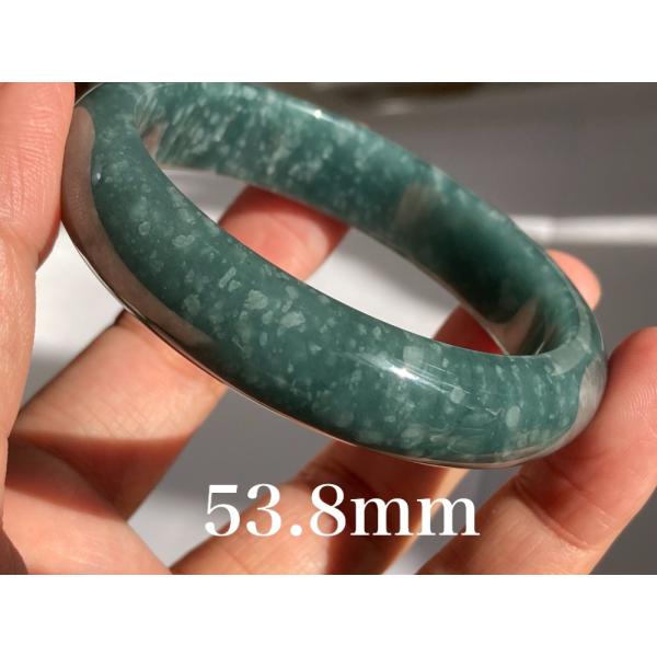 BG9-12 美品 糯氷種 深灰藍飃雪花 53.8MM グアテマラ産  本翡翠 バングル