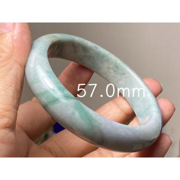 BG9-37 訳あり処分品 57.0mm グレー緑 ミャンマー産 A貨 本翡翠 バングル