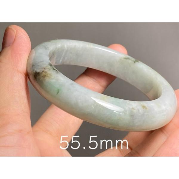 BG9-56 薄グレー緑 55.5mm ミャンマー産 A貨 本翡翠 バングル