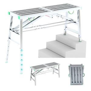 足場台 洗車台 作業台 脚立 軽量 踏み台 折りたたみ式 アルミ足場台 伸縮 5段高さ調節可能 持ち運び便利 滑り止め 安定感 耐荷重500kg 組み立て不要、洗車、窓拭