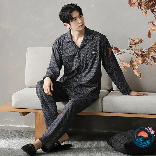 パジャマ メンズ 長袖 綿 ルームウェア セットアップ 前開き 秋 綿 100％ 長袖トップス 春秋...