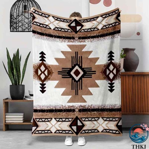 毛布 フランネル ポリエステル製 ボヘミアン柄 トライバル柄 エスニック柄 THKJ 幾何学模様 ジ...