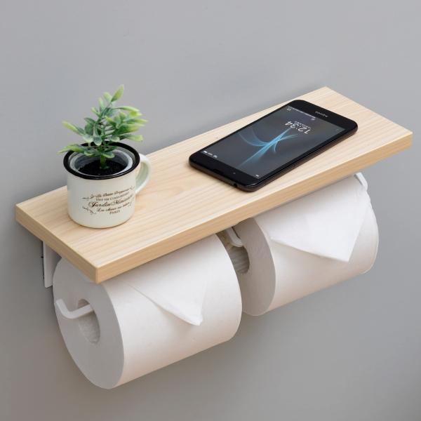 山善(YAMAZEN) トイレットペーパーホルダー 棚付き (スマホ置き/インテリア) ダブル 汚れ...