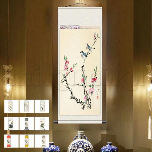 絹本 掛け軸 シルクスクロールペインティング アジアン 壁飾り 花鳥 風景 美しい 中国画 掛け軸 ...