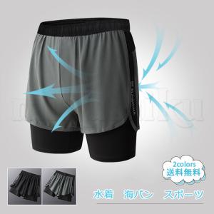 水着 メンズ 競泳 2層 海パン 水泳パンツ フィットネス 練習用 速乾 裏地パンツ付き ボードショーツ スイムウェア インナーパンツ 短パン 夏 スポーツ  送料無料｜mikumiku