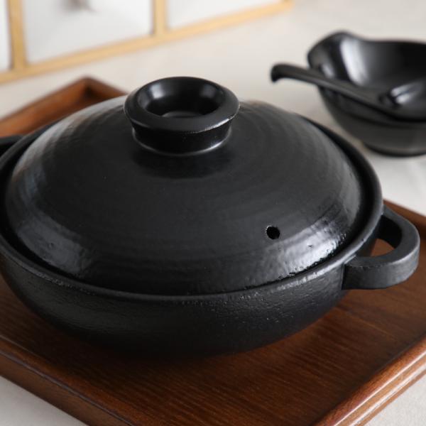 日常茶飯器 黒 7.5号 持ち手あり 浅型土鍋 24cm すき焼き鍋 宝楽焼き 陶器 萬古焼 爆買