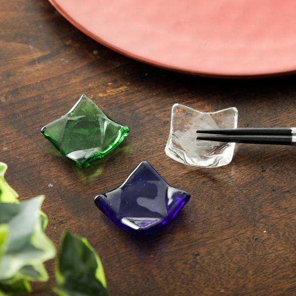 ガラス 角折型箸置き クリア グリーン ブルー ＜京都匙亀＞