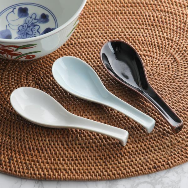 カギ付レンゲ 青地 白 天目 レンゲ 黒 お鍋 れんげ 日本製 陶製 陶器 引っ掛ける