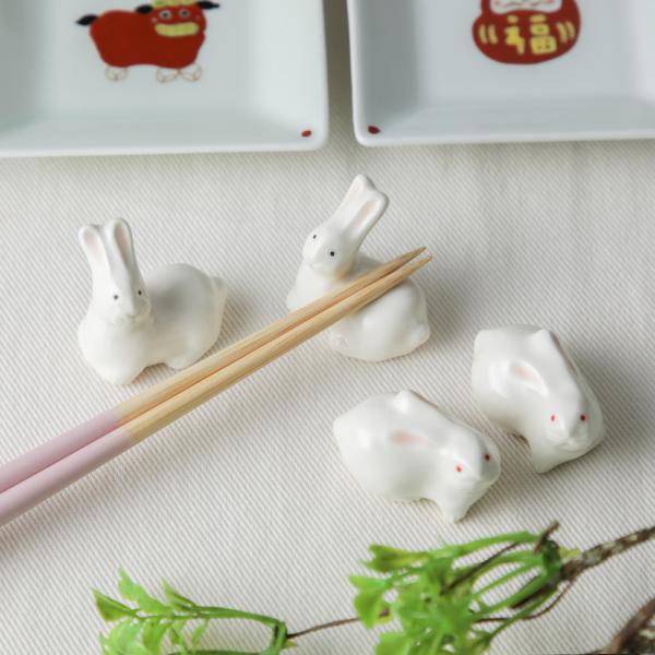 イホシロ窯 干支箸置き 立ちうさぎ・伏せうさぎ 赤/黒