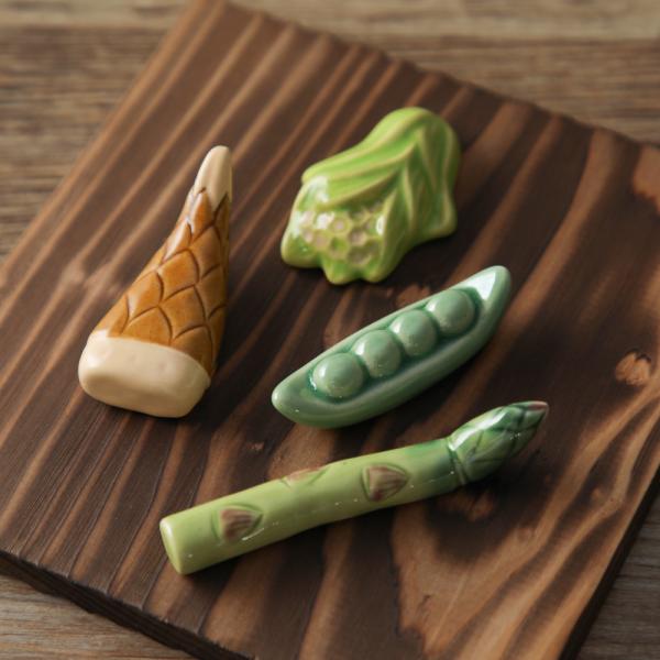 春の野菜 箸置きセット タケノコ ふきのとう スナップエンドウ アスパラガス イホシロ窯